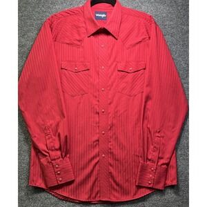 Wrangler Pearl Snap Shirt Mens Large Red‎ Shadow Stripe Western Rodeo 1075740WN